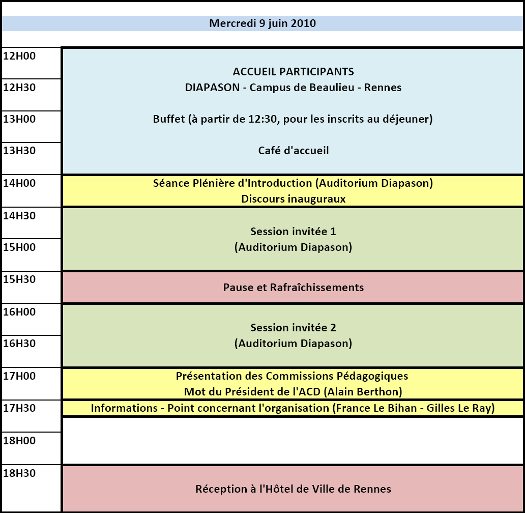 planning mercredi 09 juin 2010